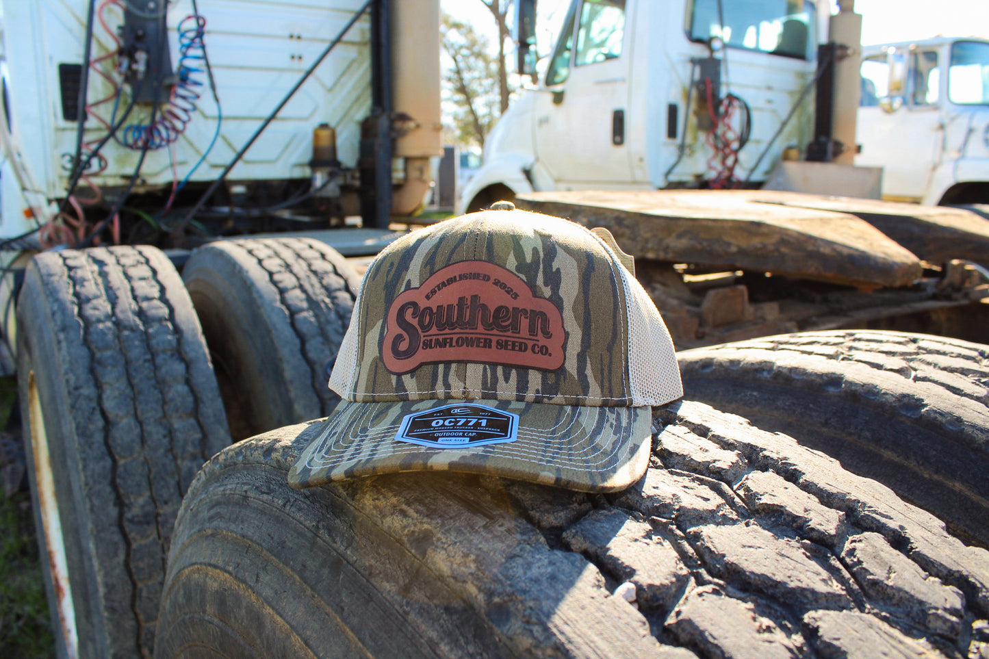 Southern Sunflower Seeds Bottomland Camo Mossy Oak Trucker Hat